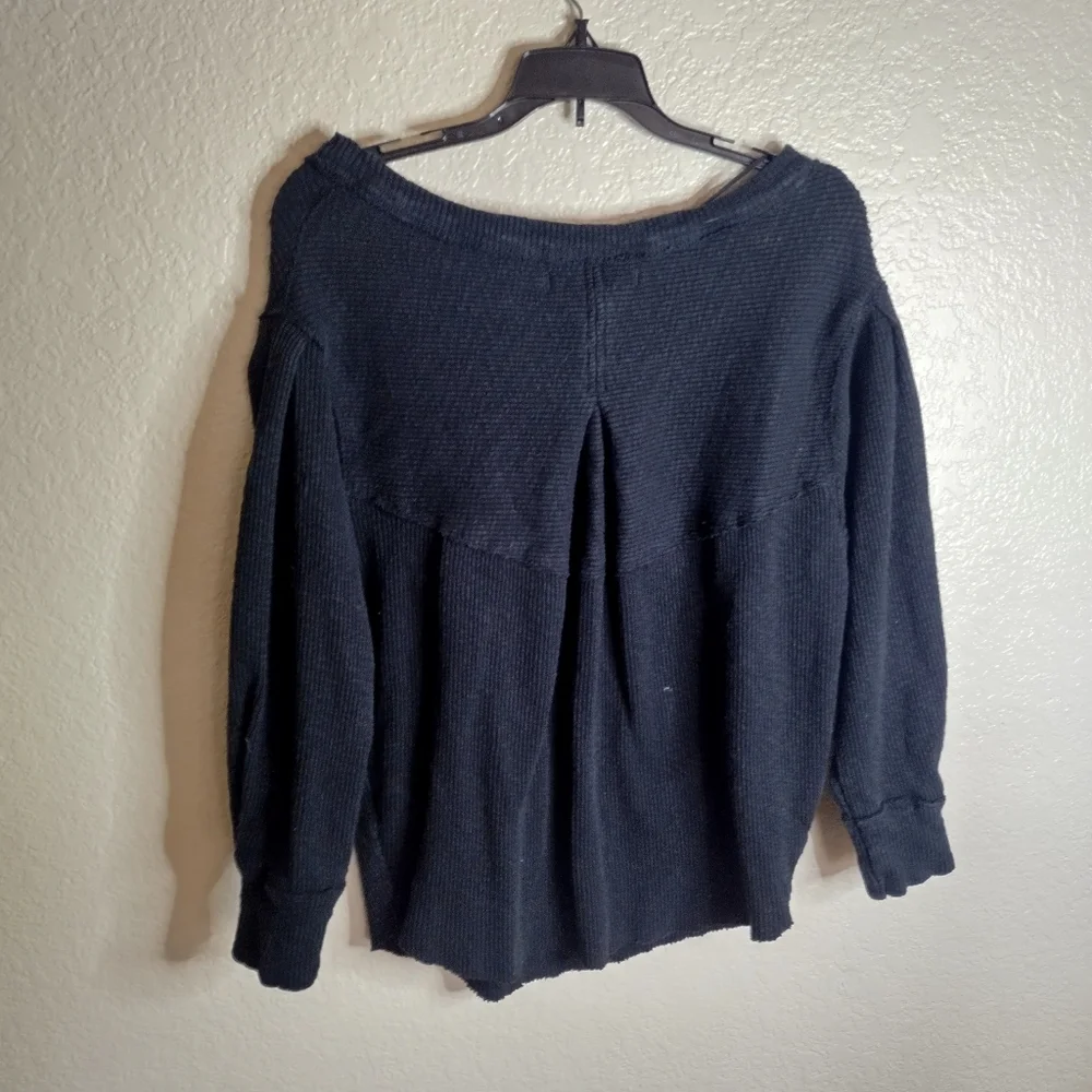 Free People Black Ribbed We The Free OG Thermal Pullover Sz Xs